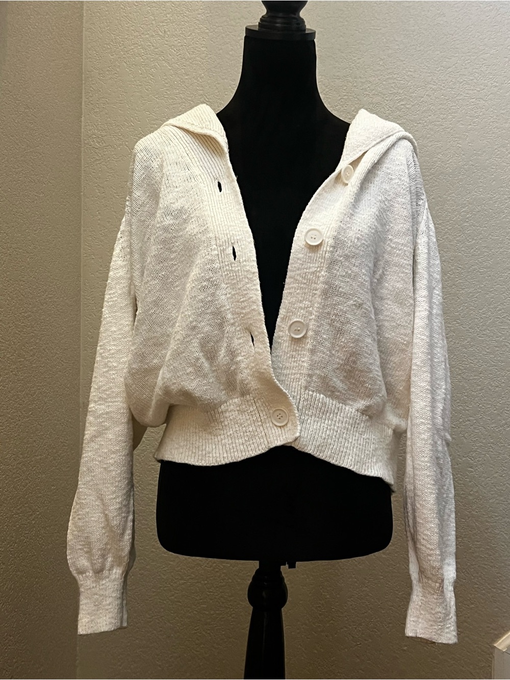 Cream / White Brushed Cotton look cozy Cardigan Sweater from SEAS, L